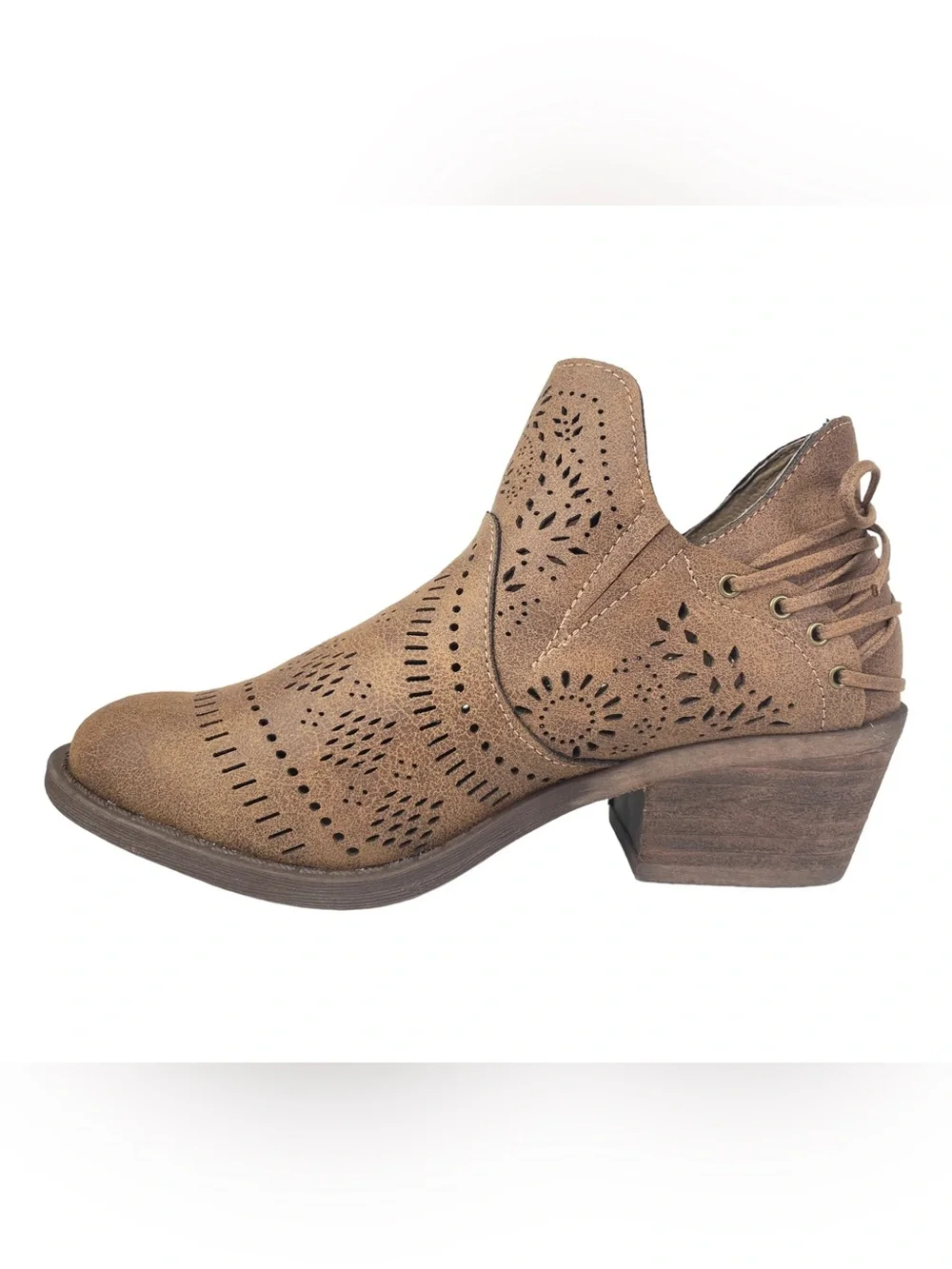 Daisy Fuentes Solid Brown Perforated Suede Western Ankle Boot